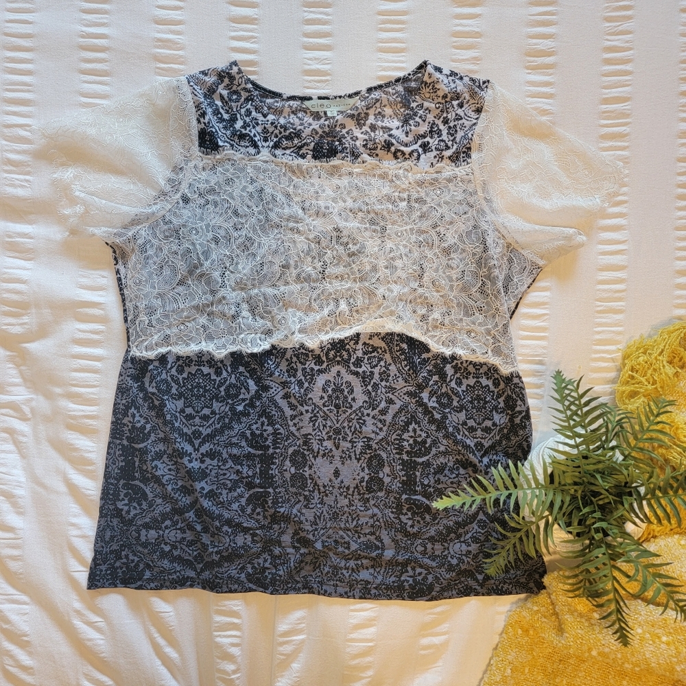 Cleo Petites Lace/Ombre Shirt